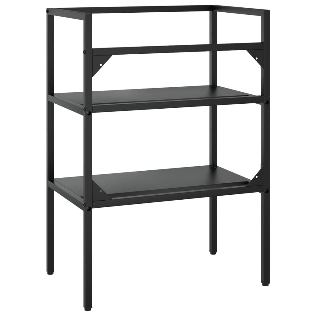 Bastidor de lavabo, negro, 59 x 38 x 83 cm, caja de almacenamiento de hierro con recubrimiento en polvo, resistente a la intemperie, toallero duradero