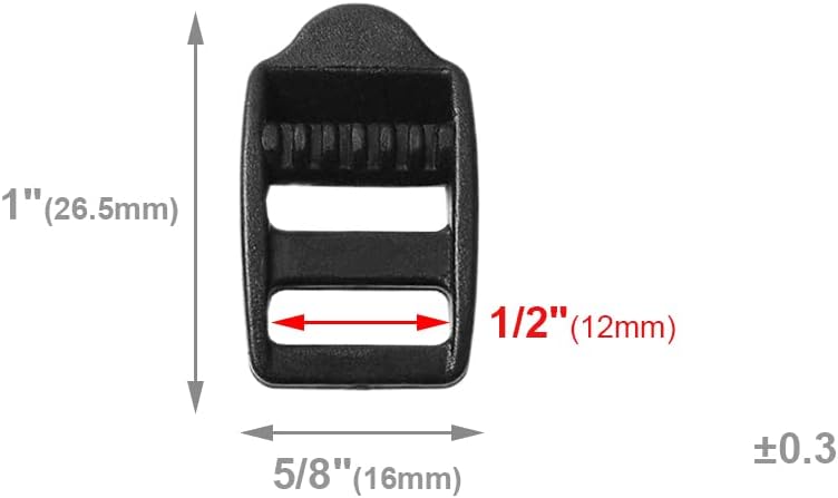 CooBigo 25 Pack 1/2"(12mm) Webbing Plastic Ladder Lock Buckle Black for Backpack Straps #FLC490-12B