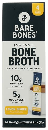 Bare Bones Lemon Ginger Bone Broth Instant Powdered Mix Packets 4 Pack