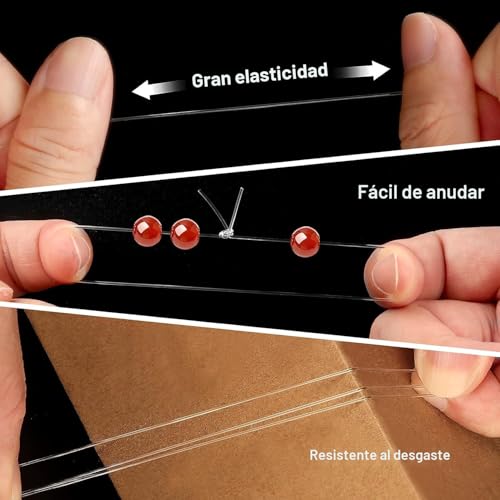 Miniatura 4 de Cokeesun 6 Rollos Hilo Para Hacer Pulseras, Hilo Elastico Para Pulseras Transparente Y Negro, Cuerdas De Nylon, Bobina De Goma Para Abalorios Y Collares, 0.5 0.7 0.8 1.0mm, Con Tijeras Y Aguja