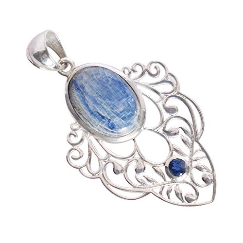 Pendentif kyanite bleue naturelle collier argent sterling massif boho RI-4636