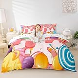 Homewish Colorful Candy Duvet Cover,Kids Rainbow Lollipop Bedding Set,Sweet and Dreamy Comforter CoverGirls Room Decor,Cartoon Kawaii Bedspread Cover Twin Size with 1 Pillow Case(No Comforter)