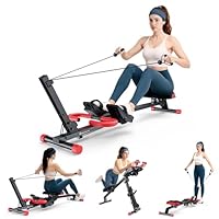 WARMOUNTS 4 in 1 Rowing Machine, Adjustable Ab Trainer with 4 Levels & 4 Heights, 120kg Weight Capacity Home Gym Equipment, LCD Monitor, Foldable Efficient Workout Rower for Full-Body, Silent Slides