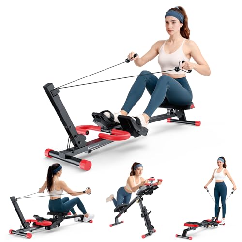 WARMOUNTS Rowing Machine, 4 in 1 Adjustable Ab Machine with
