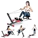 WARMOUNTS 4 in 1 Rowing Machine, Adjustable Ab Trainer with 4 Levels & 4 Heights, 120kg Weight Capacity Home Gym Equipment, LCD Monitor, Foldable Efficient Workout Rower for Full-Body, Silent Slides