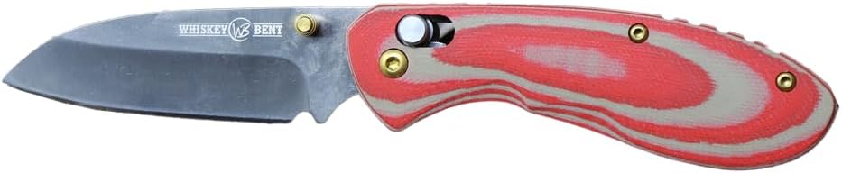 WHISKEY BENT HAT CO. Catch Pin Lock Sheepsfoot Blade Folding Pocket Knife w/Clip Thumbstud Opening 440C Stainless Steel Blade (Desert Sand, 4.5" - Closed Length)