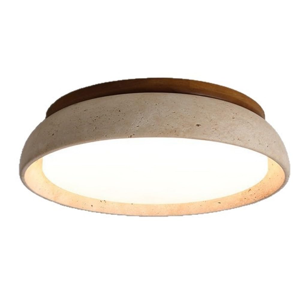 Estilo WABI Sabi Plafón De Piedra Travertino LED Lámpara De Techo Decoración Japonesa Moderna Iluminación De Techo para Dormitorio Salón Comedor Hotel Café Y Restaurante(43cm)