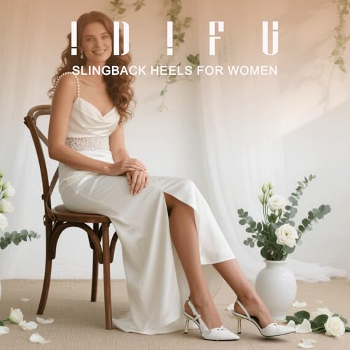 IDIFU IN3 Slingback Heels for Women Closed Toe Kitten Heels Women's Pumps Low Heel Dress Shoes for Women Comfortable Wedding Prom Bridal Bridesmaid Work Dressy Pumps Strappy Pointed Toe Shoes2