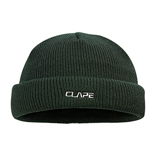 Clape Rolled Cuff Harbour Hat Winter Warm Watch Cap Knit Cuff Beanie Embroidered Short Ski Caps Swag Skull Beanie Hats for Daily Wear (OG05-Green)