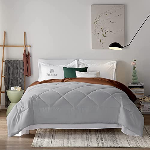 Image of Filbert - 400 GSM Reversible Microfiber Rajai King Size Comforter Blanket, Super Soft Microfiber Diamond Stitch Quilt (92 inch x 106 inch Inches /233cm x 269cm) - Comforter King Size|Silver /Chocolate Brown