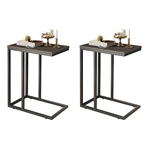 WLIVE Side Table Set of 2, C Shaped End Table for Couch, Sofa and Bed, Large Desktop C Table for Living Room, Bedroom, Gray and Black