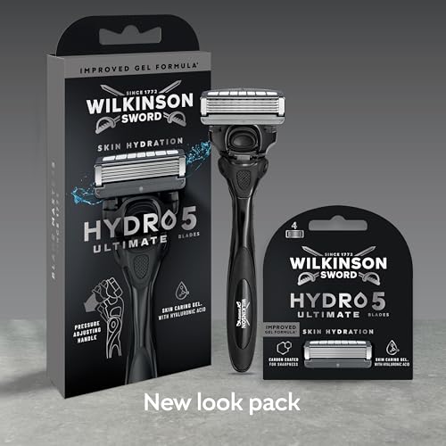 Wilkinson Sword Hydro 5 Ultimate Razors for Men, Value Pack, Hyaluronic Acid, Carbon Coated Blades, Men's Shaver Razor Handle Plus 5 Blade Refills