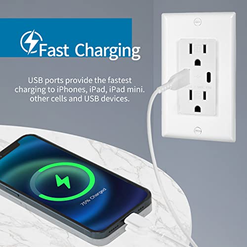Bolrant 24W 4.8A Usb Wall Outlets Receptacles, Usb Wall Plate 2-Port, Wall Outlet With Usb Ports With Type A & Type C, 15 Amp Duplex Tamper Resistant Receptacle Plug, Ul Listed, Pack Of 4 #TOP4