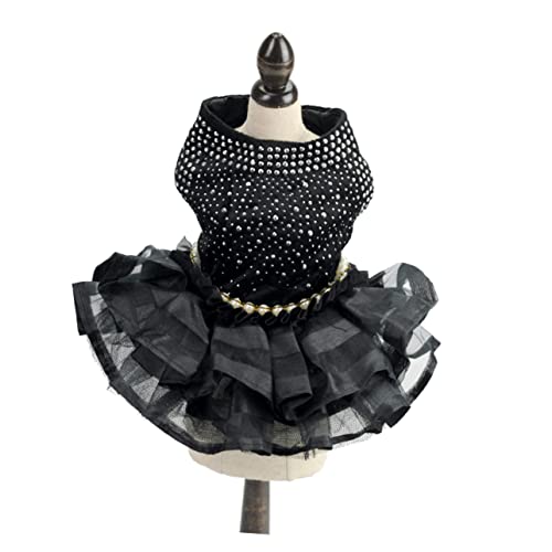 PEPLAYTAL Schwarzes Pailletten-Tüllrock Hundekleid