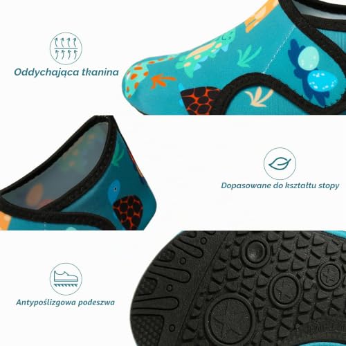 Buty plażowe dla dzieci, dla dziewczynek, antypoślizgowe, do wody, do surfowania, na basen, na plażę, Zielony dinozaur, 26/27 EU