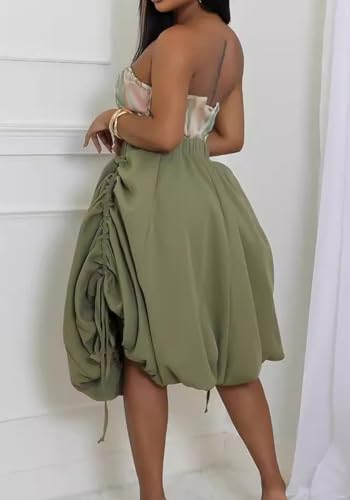 Molisry Women's Ruffle Bubble Skirt Casual High Waisted Side Slit Flowy Cute Midi Skirt Y2K Daily3