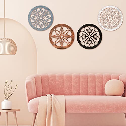 4 Pcs Thicken Rustic Wall Decor Farmhouse Wall Art Wooden Hollow Carved Design Decor Rustic Round Wall Art for Living Room Bedroom Hallway Decor Kitchen Wall (Colorful,10 x 10 Inch) - Image 6