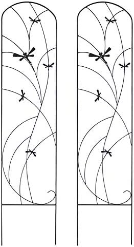 Sunnydaze 2-Piece Dragonfly Delight Design Garden Trellis for Climbing Outdoor Plants Set - Decorative Metal Garden Plant and Flower Trellis - 55-Inch Tall Each - Black