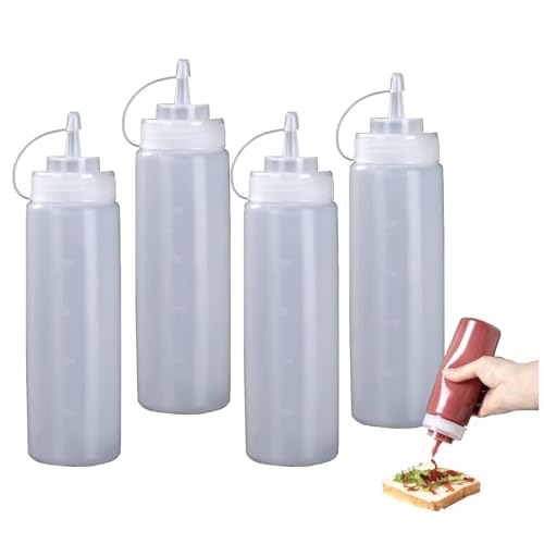 Generico Bottiglia Squeeze 4 pz Graduata Di Plastica, Flaconi 500 Ml, Tappo Salva Freschezza, Condimenti, Da Cucina,Ristorante Senape Mayo Salse Piccanti Olio D'Oliva,Oliera, Street Food