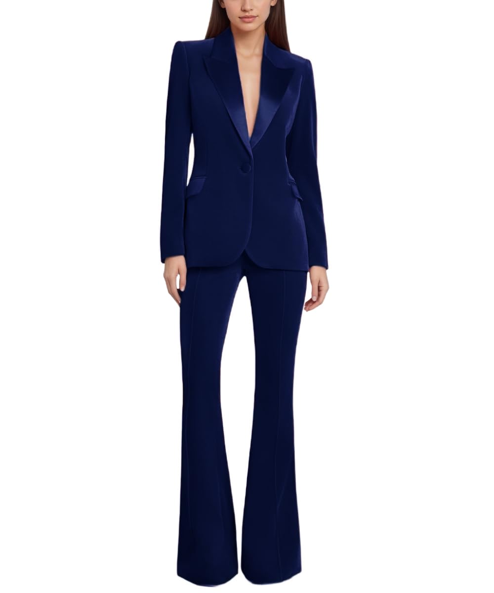 2 Piece Velvet Pants Suits for Women Business Casual Suit Women Slim Fit Blazer Pant Set for Work