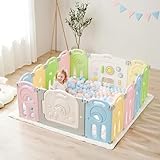 Fortella Cloud Castle ベビーサークル 折りたたみ カラフルデザイン 14枚セット 大きめ ハイタイプ 高さ62cm おもちゃパネル ドア開閉式 組立簡単 赤ちゃん サークル ベビーゲート 置くだけ コンパクト ベビーフェンス プラスチック インスタ映え 女の子 おもちゃ かわいい育児グッズ 出産祝い ベビーシャワー 誕生日プレゼント
