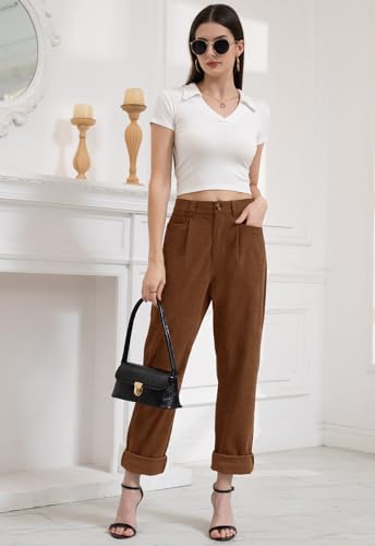 Women Corduroy Pants Casual Fall Pants High Waisted Straight Leg Pants for Women Stretchy Work Trousers with Pockets2