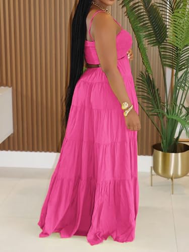 Image of WXN Womens Spaghetti Strap Sundress Casual Summer Long Maxi Dress Smocked A Line Swing Cocktail Party Vacation Dresses