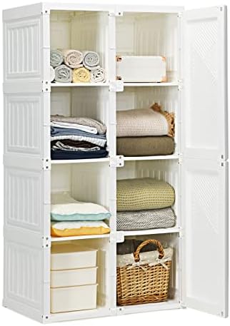 COSTWAY Portable Folding Closet, 8/12/15 Cube Wardrobe Clothes Storage Organizer with Door, Space Saving Fold Up Bedroom Armoire for Clothes, Shoes and Toys (8 Cubes)