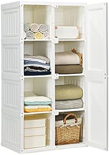 COSTWAY Portable Folding Closet, 8/12/15 Cube Wardrobe Clothes Storage Organizer with Door, Space Saving Fold Up Bedroom Armoire for Clothes, Shoes and Toys (8 Cubes)
