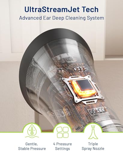 KAUGIC Ear Wax Removal Kit with One-Piece Waste Tank, Electric Ear Cleaner with Smart Temperature Sensor, Safe Ear Irrigation and Effective Remover with 4 Pressure Modes, Transparent-Black - Image 3