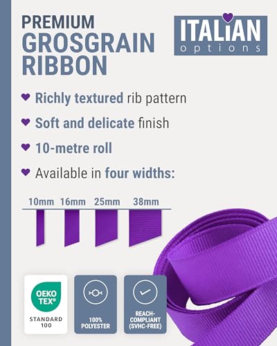 Italian Options Grosgrain Ribbon 25mm, Strong Plain Ivory Ribbon for Bows, Wedding, Crafting, Sewing, Hair Accessories, Gift Wrap, 25 mm x 10 Metre Roll, Ivory