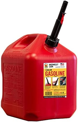 Midwest Can Company 5610 5-Gallon EPA & CARB Compliant Gas Can Fuel Container Jug with Spout and Flame Shield System, Red