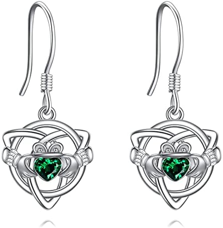 Sterling Silver Cross Clover Claddagh Cherry Heart Music Note Tree of Life Mushroom Lightning Bolt Evil Eye Skull Crystal Moonstone Sapphire Turquoise Ruby Dangle Earrings Jewellery Gifts for Women