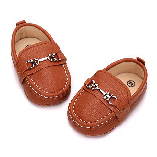 Lonsoen Infant Shoes Boys Loafers Baby Girls Crib Moccasins Classic Synthetic Leather Wedding Dress Shoes,Bay209 Brown 6-12 Months #TOP1