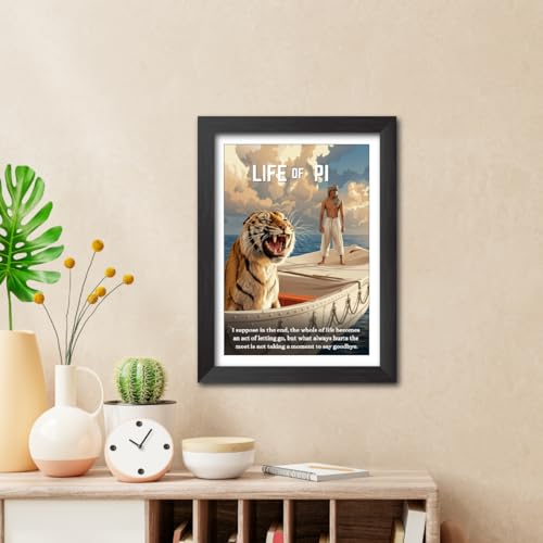 Image of TenorArts Life of Pi Quotes Poster Hollywood Movie Posters Vector Art Photo Frame Painting With Dark Wooden Texture (12inches x 9inches)