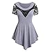 Chemisier asymétrique 3/4 en dentelle florale unie et col rond pour femme, gris, XL