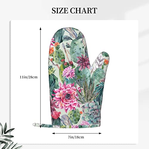Nelife Floral Cactus Oven Mitts And Pot Holders Sets Of 2,Resistant Recycled Infill Silicone Non-Slip Bbq Gloves For Kitchen,Cooking,Baking,Grilling #TOP2