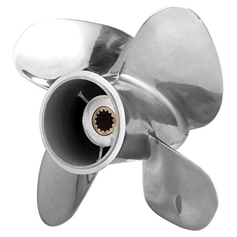 fuwinkr Stainless Steel Outboard Propeller, 9.9x9 RH Outboard Propeller 4 Blades Outboard Propeller Fit for JOHNSON 15-35HP Engine Cover
