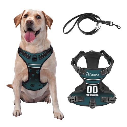Custom Philadelphia Dog Harness with Reflective Stripes Personalized Name and Number Dog Vest Harness with Pet Traction Rope for Small Medium Large Dog