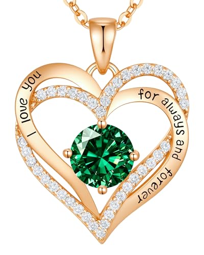 CDE 925 Sterling Silver May Birthstone Pendant Necklace for Women Rose Gold Plated Forever Love Heart Necklaces Jewellery Anniversary/Birthday Gifts for Her/Mum/Wife