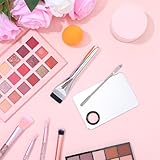 Ouligay 3 Pcs Make Up Spatula Tool Including Makeup Mixing Palette,Foundation Spatula,Makeup Palette Tray,Makeup Accessories Set for Women Girl Korean Makeup Cosmetic Spatula Tool(Metal)
