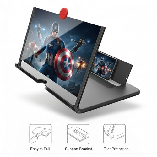 Image of Drumstone 12 Inch Mobile Screen Magnifier with Foldable Stand, Portable Phone Screen Enlarger for Movies, Video Streaming & Gaming, Compatible with Most Smartphones, No Power Required