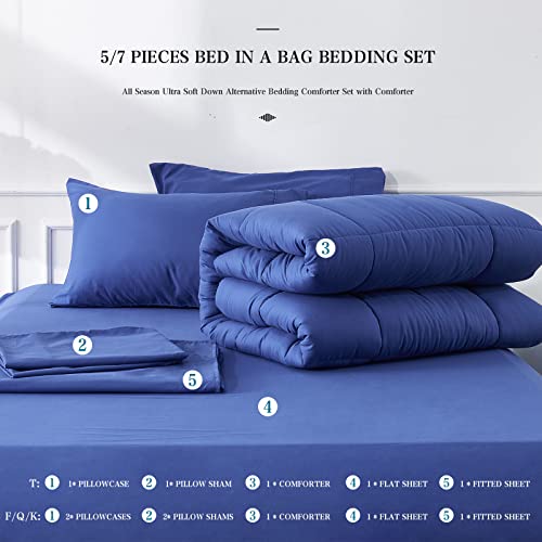Newspin Queen Bed In A Bag - 7 Pieces Royal Blue Comforter Set, Lightweight All Season Ultra Soft Bedding Comforter Set With Comforter, Flat Sheet, Fitted Sheet, Pillowcases & Shams #TOP5