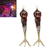 RIESKAS Horror Skull Handmade Skull Tiki Torch, Halloween Skull Tiki Torch, Weather Resistant-Impeccably Designed for Home Garden and Patio Decorative Torches (2pc)