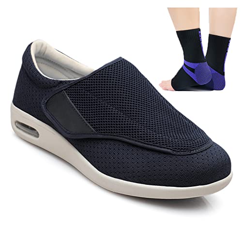 Zapatos para Diabéticos, Pies Hinchados y Obesos - Ortopédicos Respirable para Ancianos, Hombres y Mujeres - Preventivos de Salud Extra Anchos, Dark Blue, 39 EU
