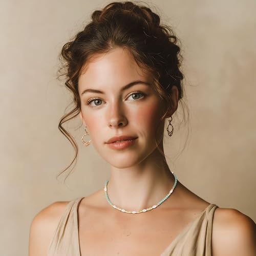 Faceted Amazonite Necklace with Baroque Pearls - Adjustable Boho Style Women's Collarbone Chain, Natural Crystal Jewelry (15.5+2 inches) by BYIA - Used condition - Image 2