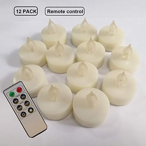 Flameless LED Tea Light Candles Battery Operated Flickering Tealight Candles with Remote Timer for Christmas Decorations Home Garden Wedding Party Decor, 12 PCS, Batteries Incl.