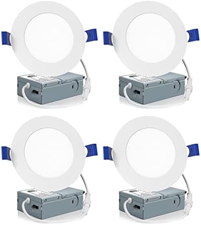 Meconard 4 Pack 4 Inch 5CCT LED Recessed Lighting, Canless Wafer Downlight