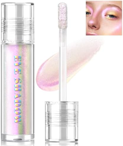 HOSAILY Liquid Glitter Eyeshadow, Shimmer Chameleon Holographic Metallic Multichrome Highlighter, Long Lasting Waterproof White Purple Eye look, Sparkling Quick Dry Face Eye pigmented Makeup 04