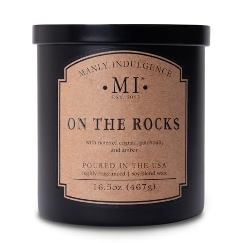 Manly Indulgence On The Rocks Scented Candles for Men, 2 Wick, 16.5 oz, Premium Soy Blend Wax, 60H Burn, Candles for Home Scented - Made in The USA
